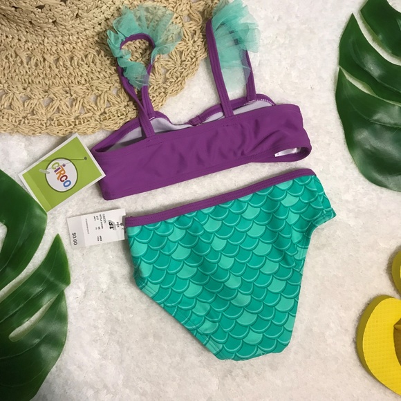 TOP ONLY Girl's Mermaid Bikini Top Purple - Picture 3 of 3